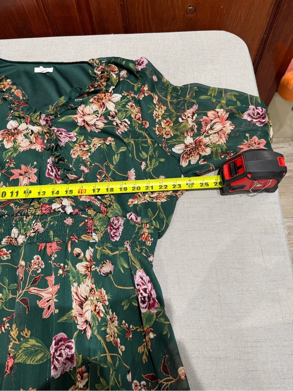 Maurices Womens 3X Green Pink Floral V-Neck Long Sleeve Ruffle Dress (G-8)